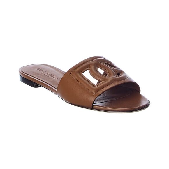 Dolce & Gabbana Dg Logo Leather Sandal, Brown - Picture 1 of 5